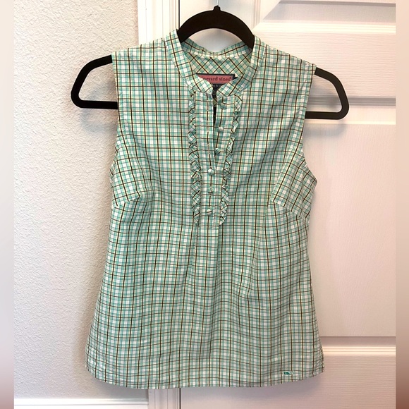 Vineyard Vines Park Avenue Holiday Plaid Sleeveless Blouse size 0 - Picture 1 of 7